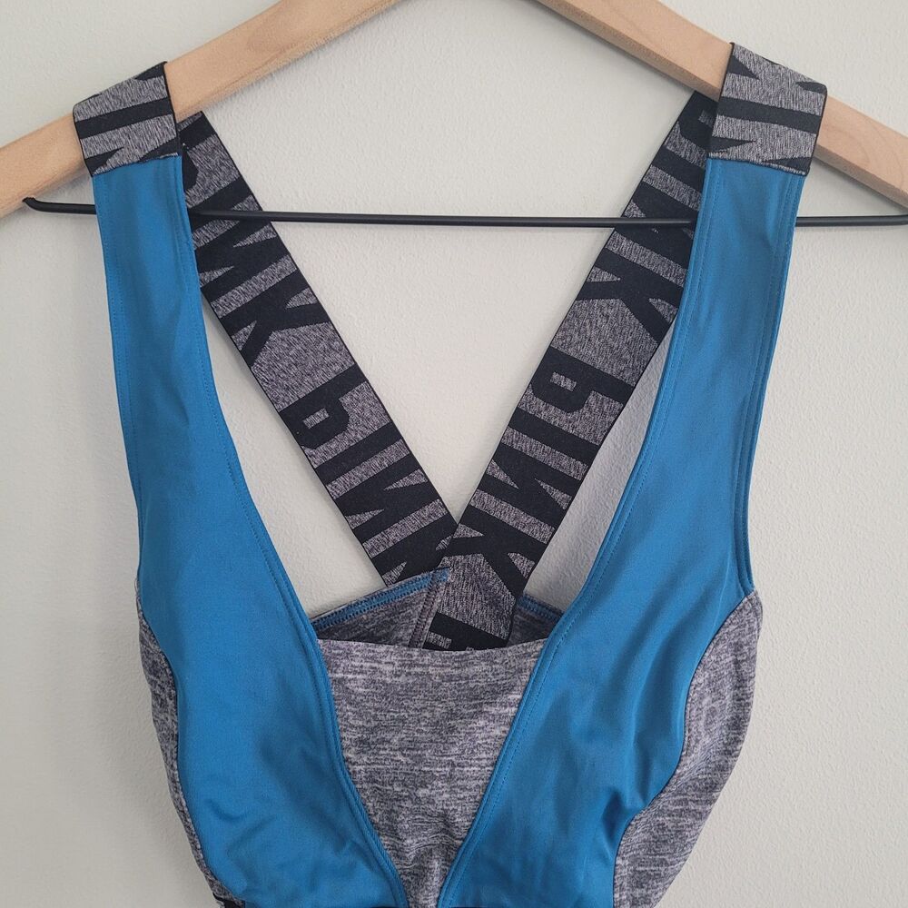 PINK Victorias Secret Sports Bra Womens Small Active Crop Haut Court Gray Blue